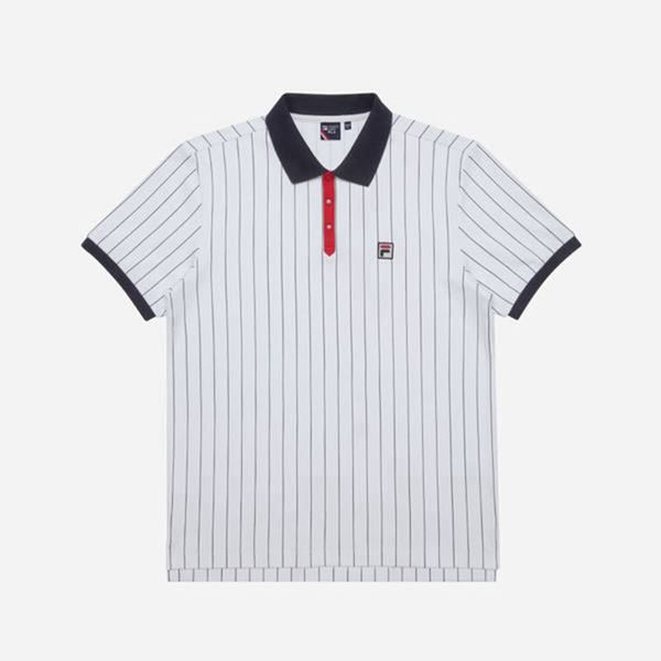 Fila Line Pinstripe S/S Women's Polo Shirts - White,NZ 237-92461